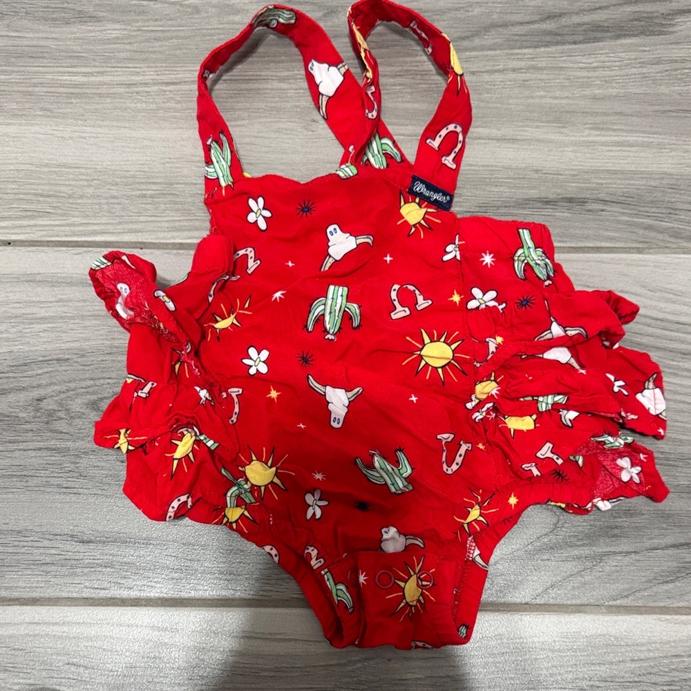 Wrangler Red Western-Print Girls' Ruffled One-Piece